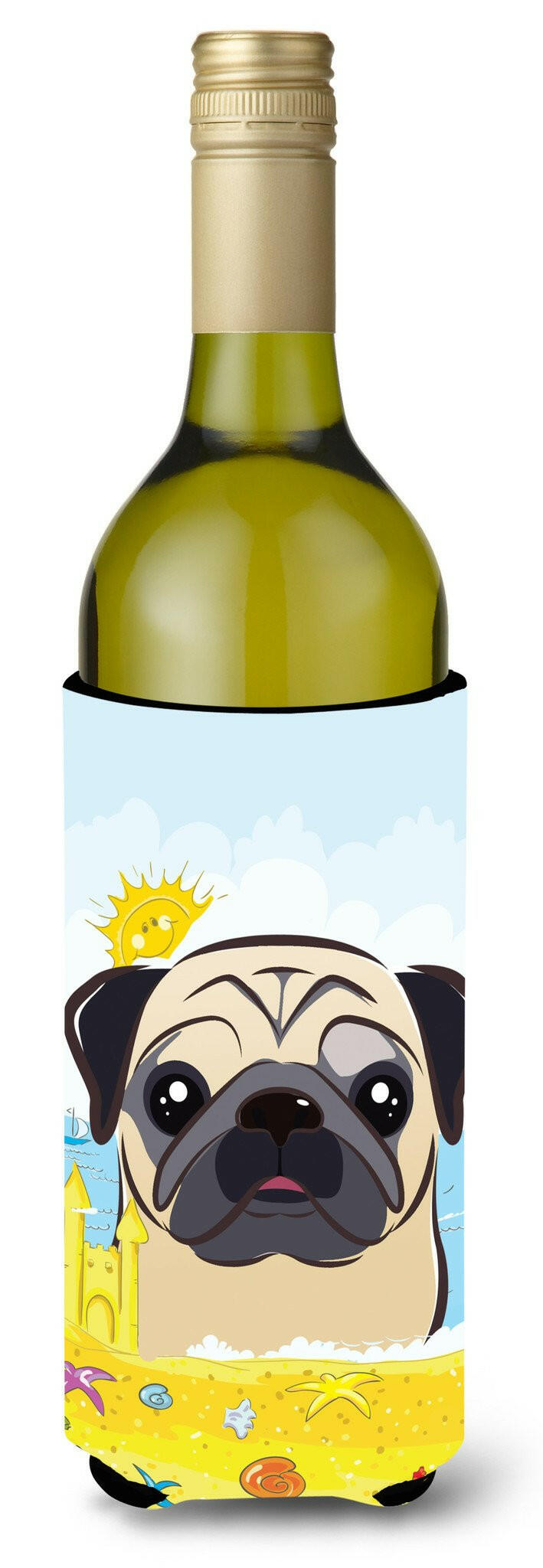 Fawn Pug Summer Beach Wine Bottle Beverage Insulator Hugger BB2130LITERK by Caroline&#39;s Treasures