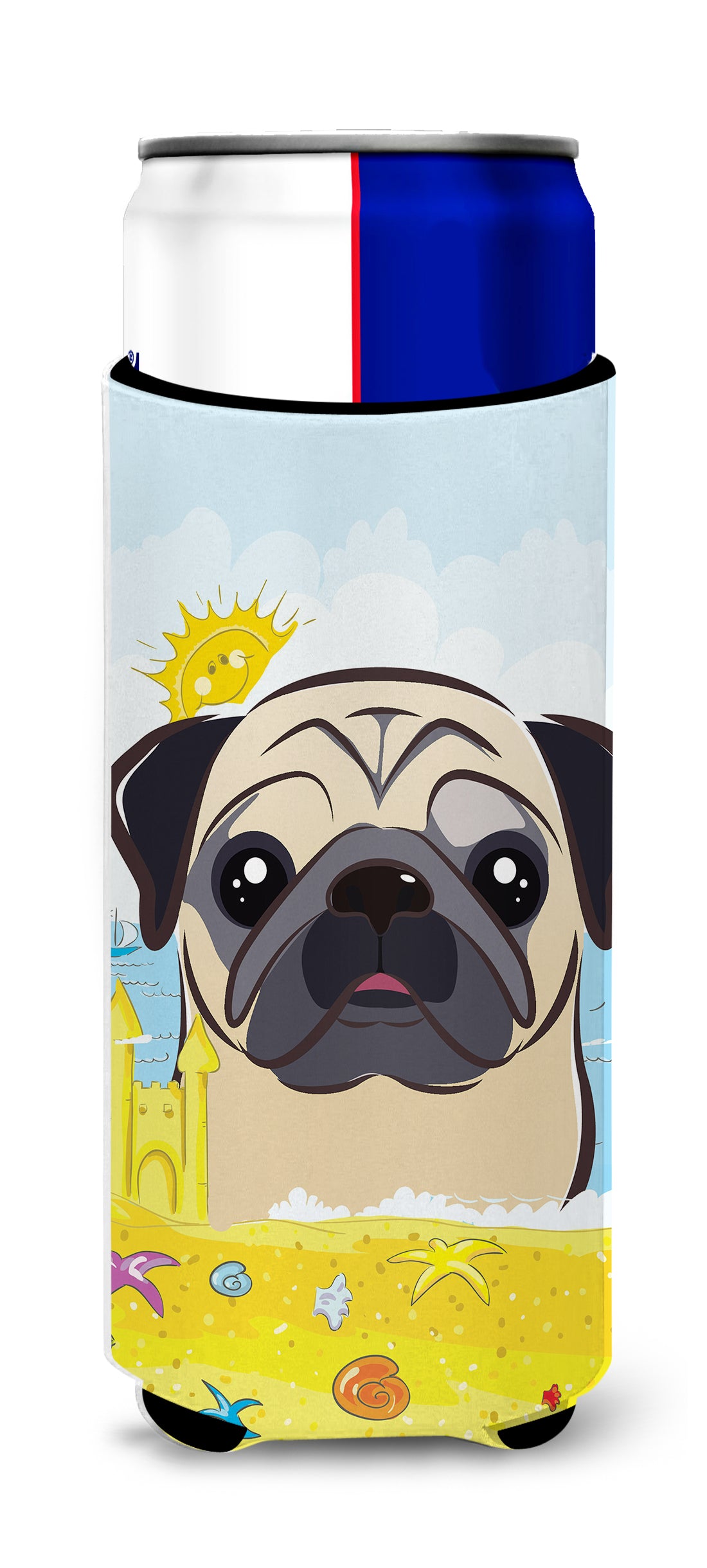 Fawn Pug Summer Beach  Ultra Beverage Insulator for slim cans BB2130MUK  the-store.com.