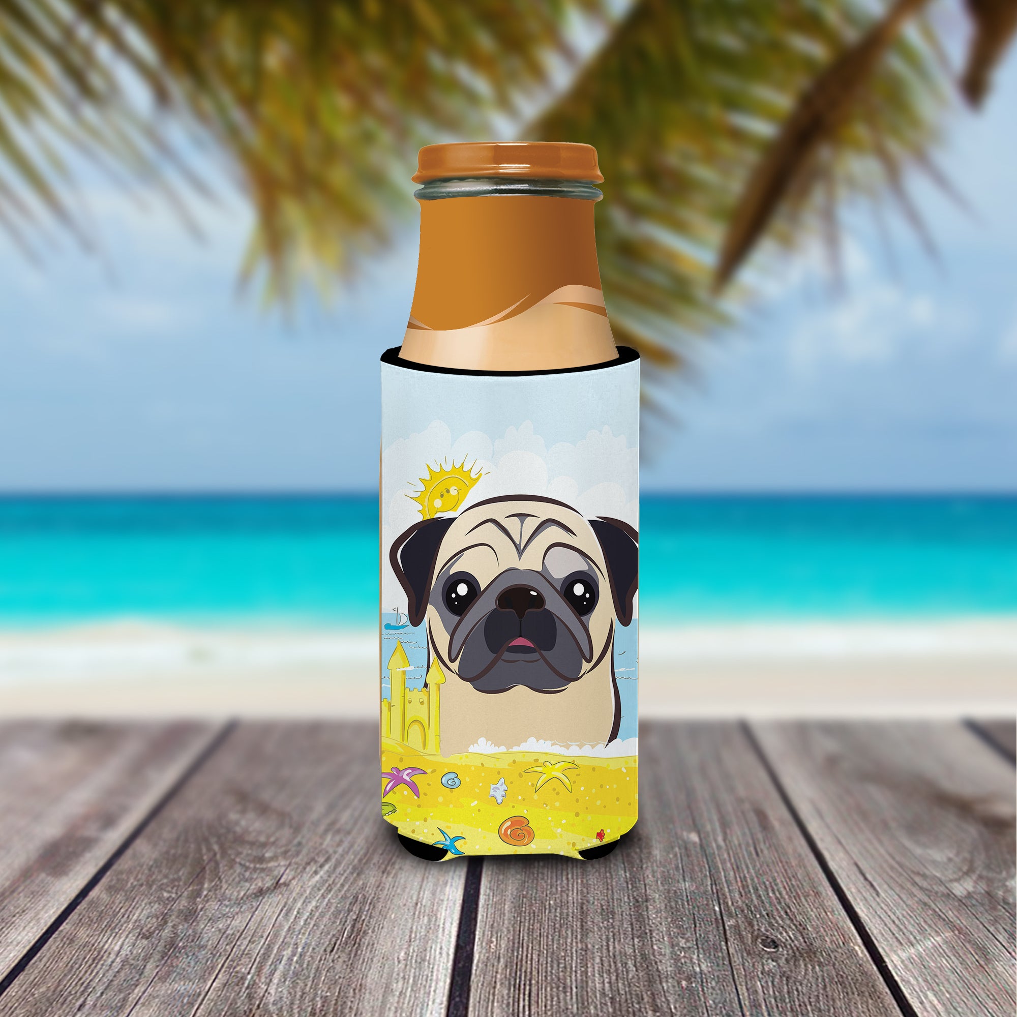 Fawn Pug Summer Beach  Ultra Beverage Insulator for slim cans BB2130MUK  the-store.com.
