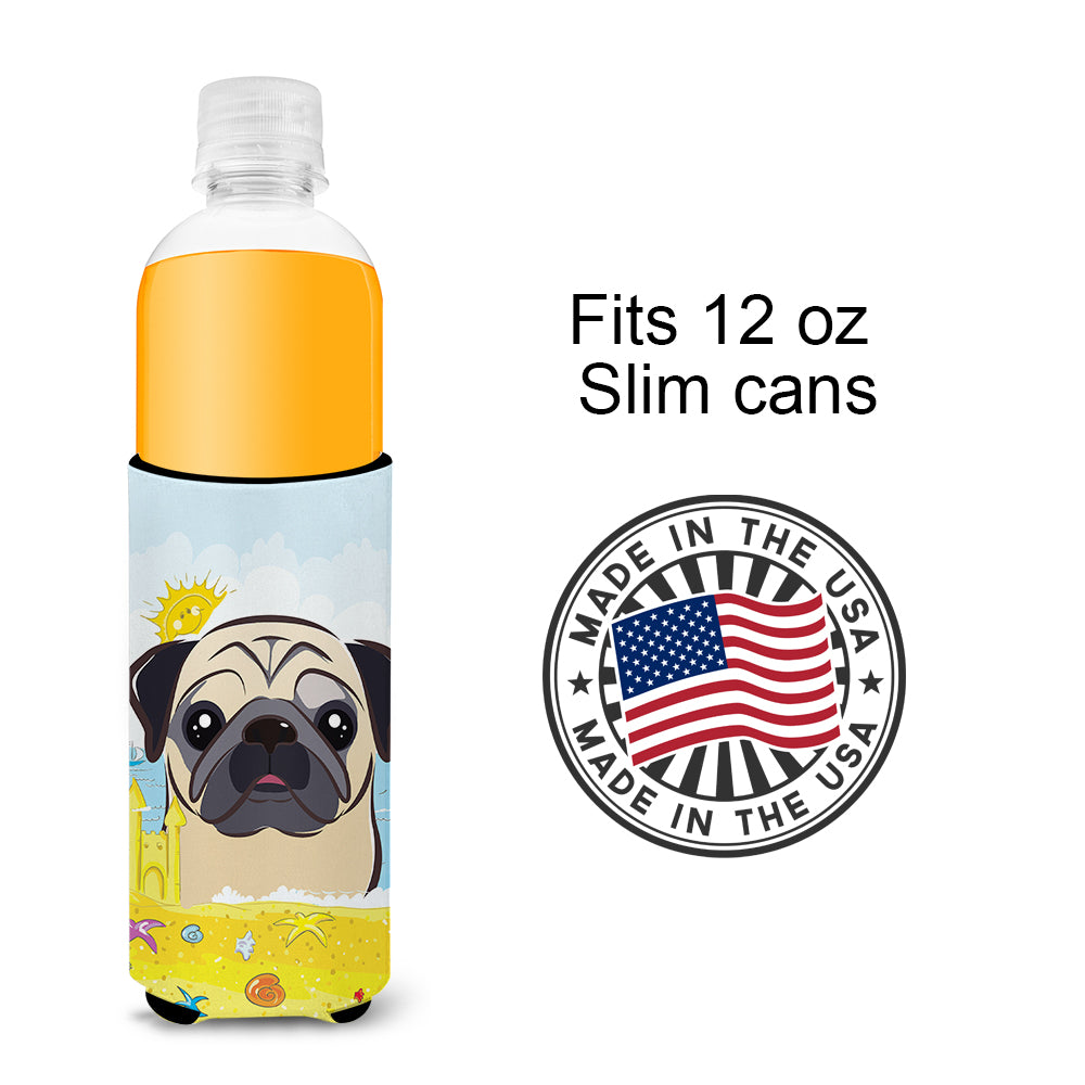 Fawn Pug Summer Beach  Ultra Beverage Insulator for slim cans BB2130MUK