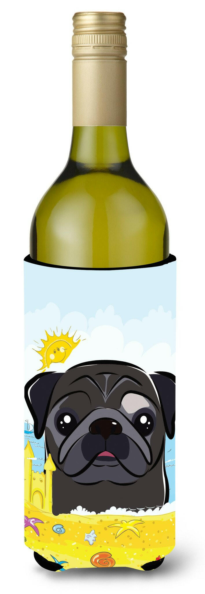 Black Pug Summer Beach Wine Bottle Beverage Insulator Hugger BB2131LITERK by Caroline&#39;s Treasures