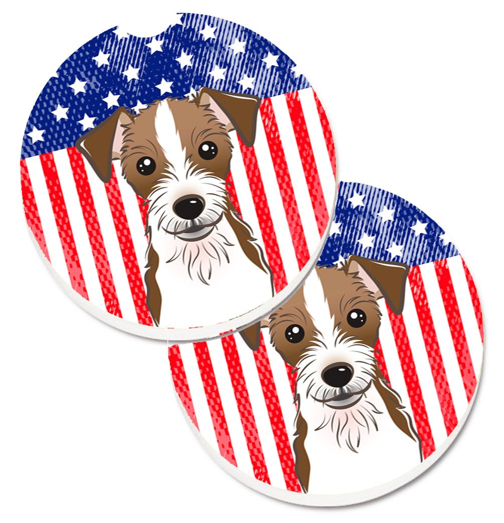 American Flag and Jack Russell Terrier Set of 2 Cup Holder Car Coasters BB2132CARC by Caroline&#39;s Treasures