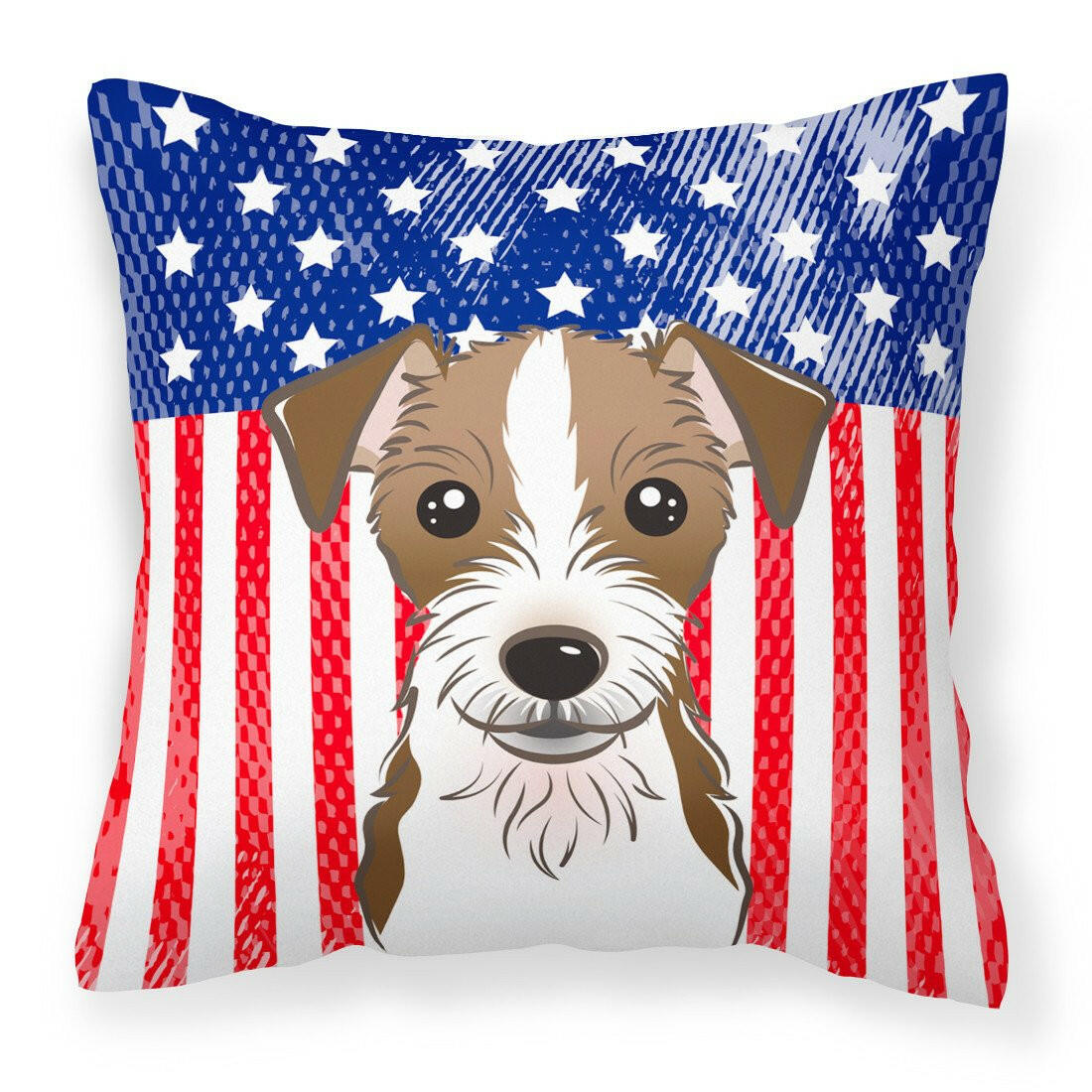 American Flag and Jack Russell Terrier Fabric Decorative Pillow BB2132PW1414 - the-store.com