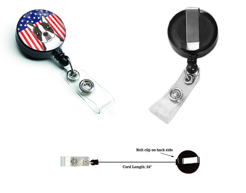 American Flag and Boston Terrier Retractable Badge Reel BB2133BR