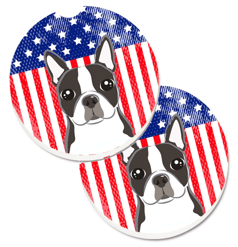 American Flag and Boston Terrier Set of 2 Cup Holder Car Coasters BB2133CARC by Caroline&#39;s Treasures
