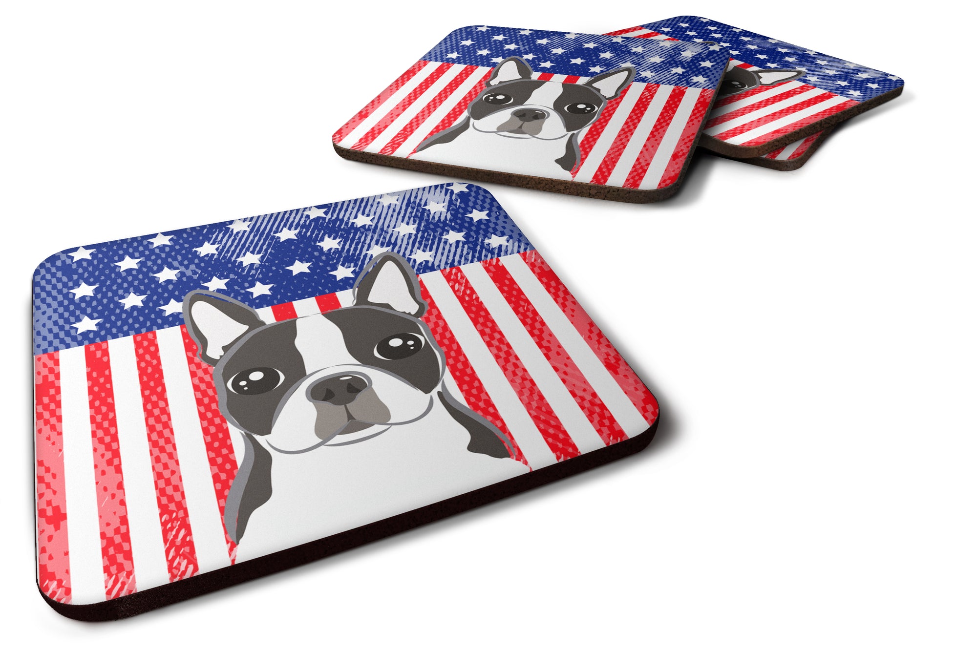 American Flag and Boston Terrier Foam Coaster Set of 4 - the-store.com