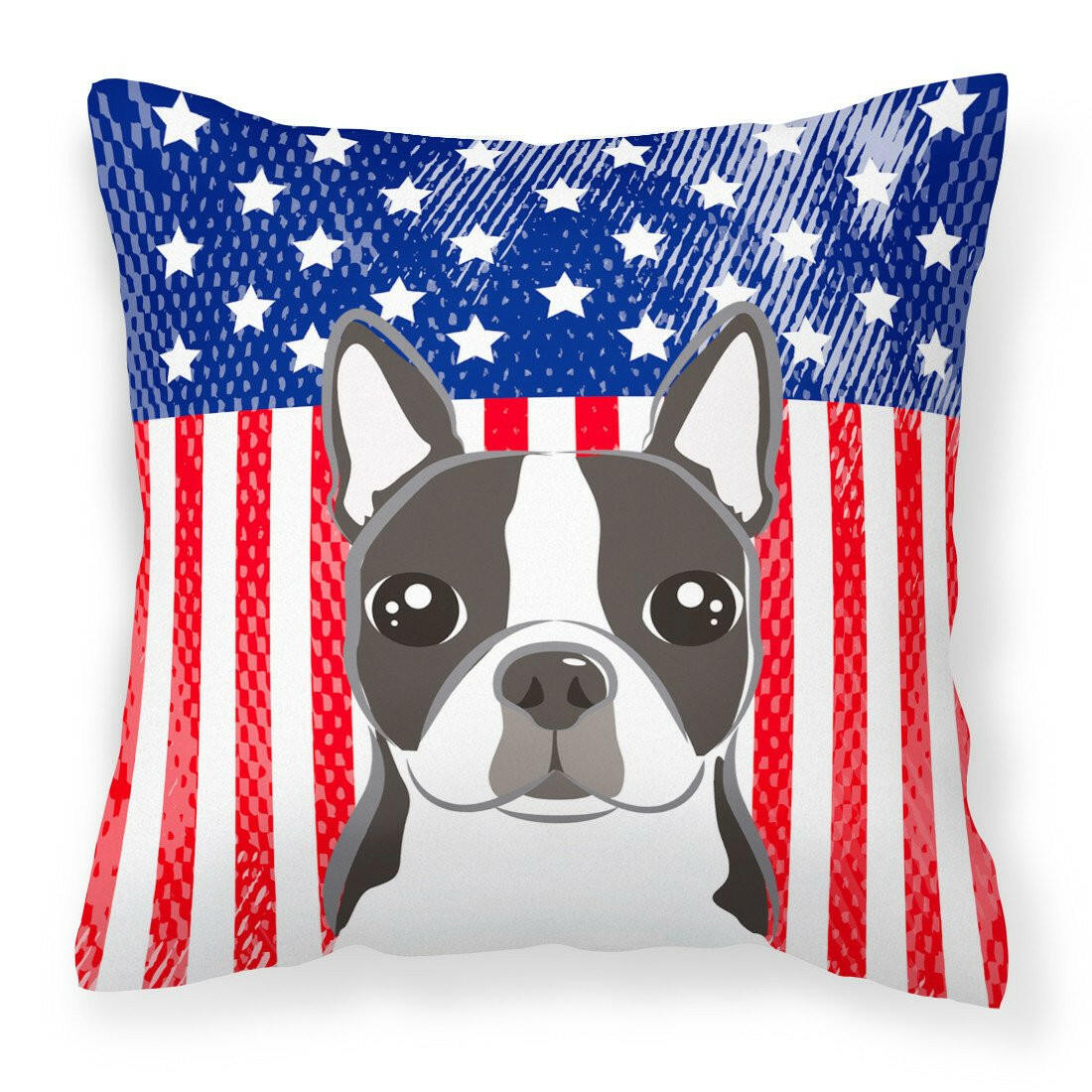 American Flag and Boston Terrier Fabric Decorative Pillow BB2133PW1414 - the-store.com