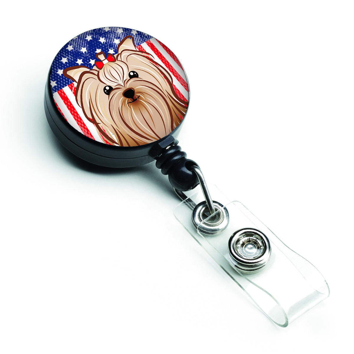 Bobine de badge rétractable drapeau américain et Yorkie Yorkishire Terrier BB2134BR