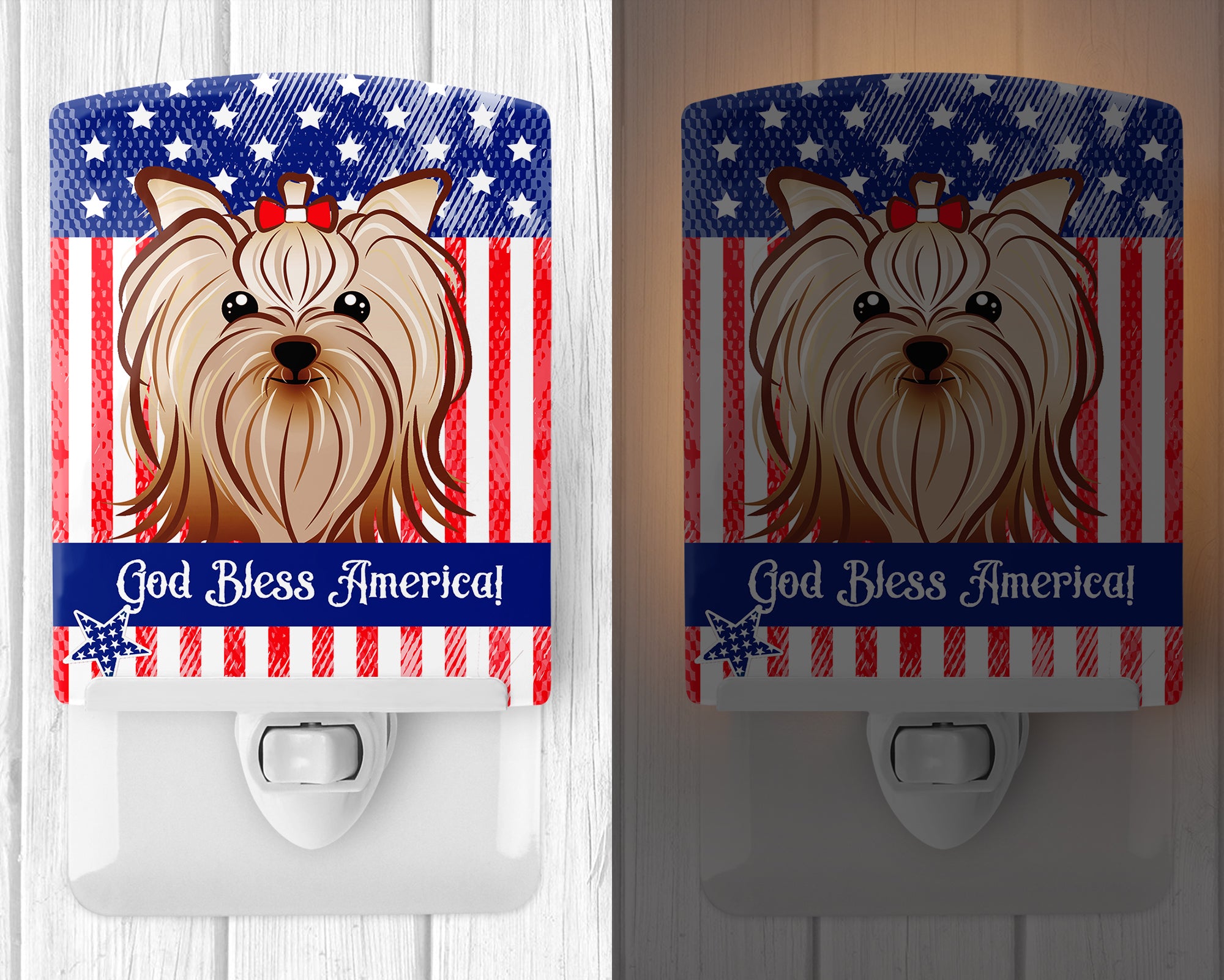 American Flag and Yorkie Yorkishire Terrier Ceramic Night Light BB2134CNL - the-store.com