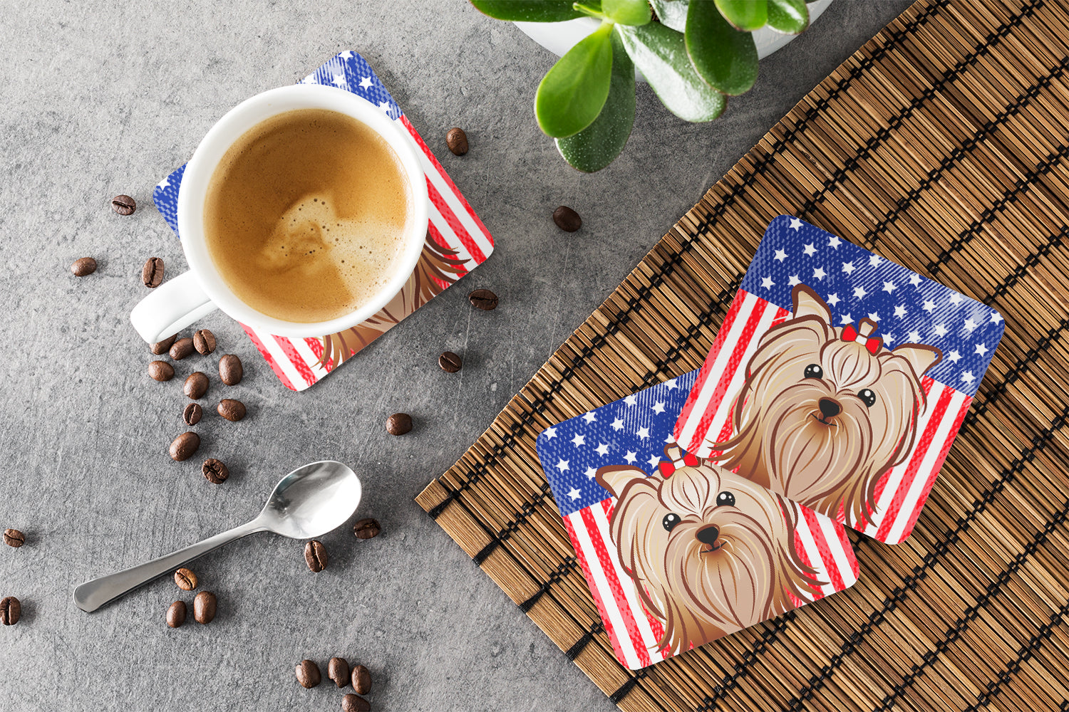 American Flag and Yorkie Yorkishire Terrier Foam Coaster Set of 4 - the-store.com