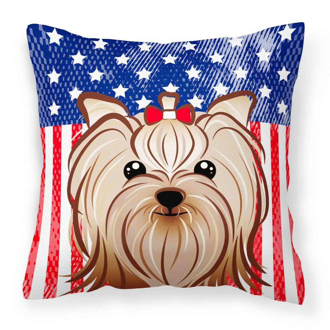 American Flag and Yorkie Yorkishire Terrier Fabric Decorative Pillow BB2134PW1414 - the-store.com