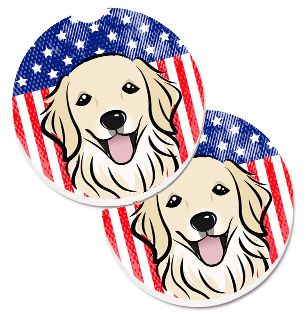 American Flag and Golden Retriever Set of 2 Cup Holder Car Coasters BB2135CARC by Caroline&#39;s Treasures