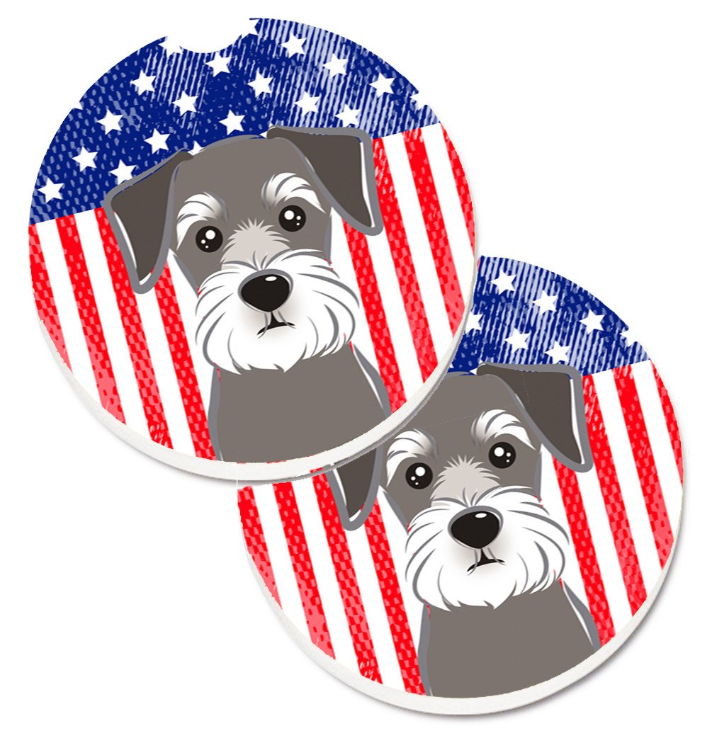 American Flag and Schnauzer Set of 2 Cup Holder Car Coasters BB2136CARC by Caroline's Treasures