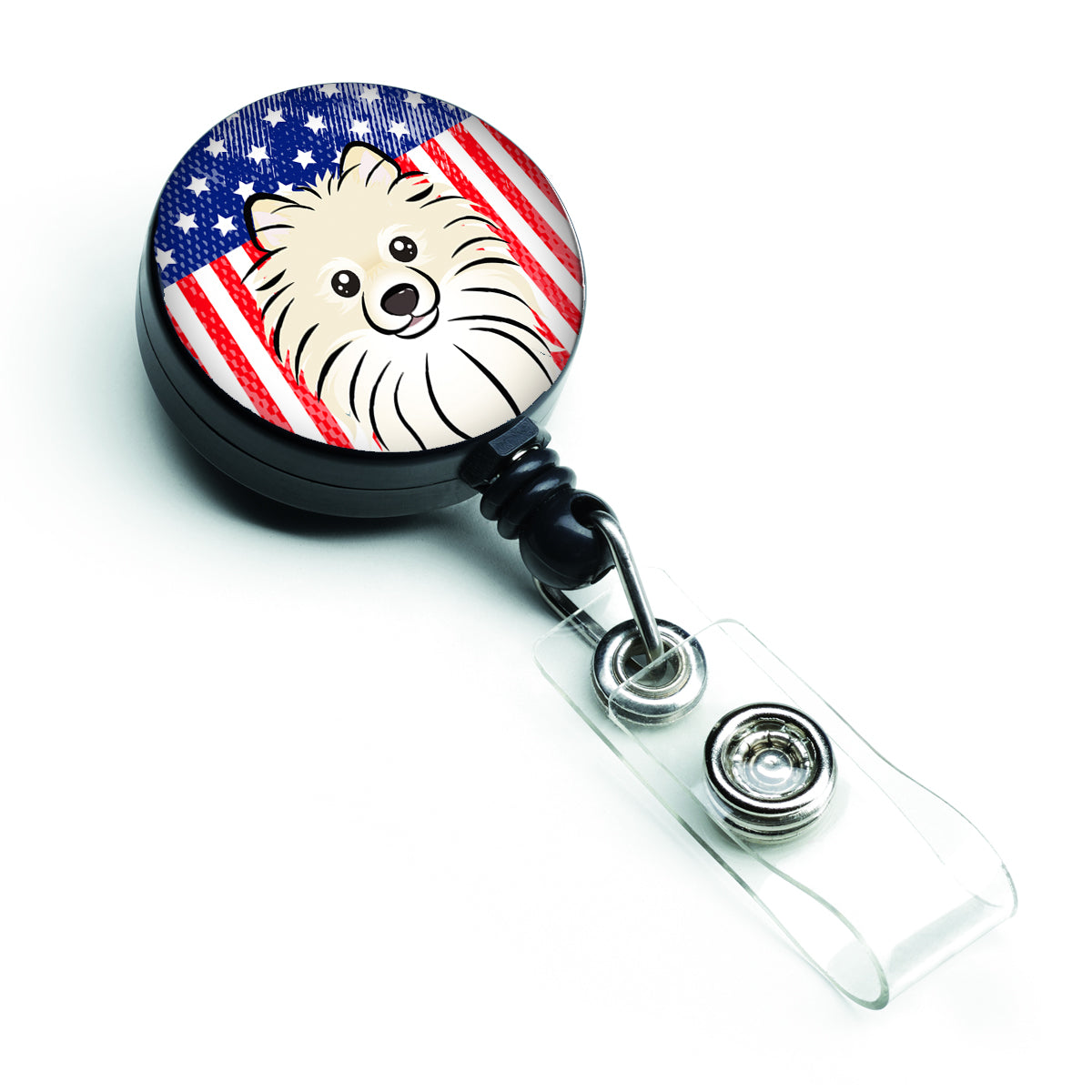 American Flag and Pomeranian Retractable Badge Reel BB2137BR.