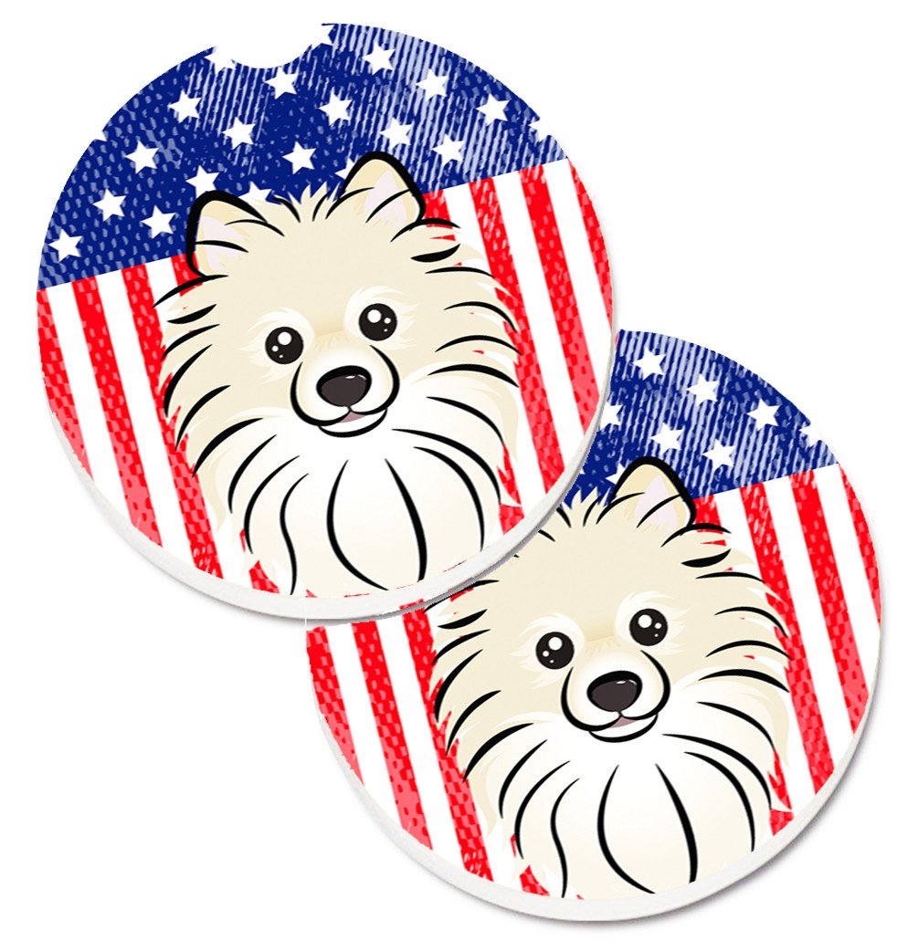 American Flag and Pomeranian Set of 2 Cup Holder Car Coasters BB2137CARC by Caroline&#39;s Treasures