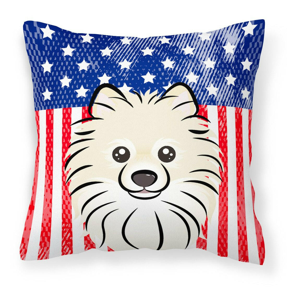American Flag and Pomeranian Fabric Decorative Pillow BB2137PW1414 - the-store.com