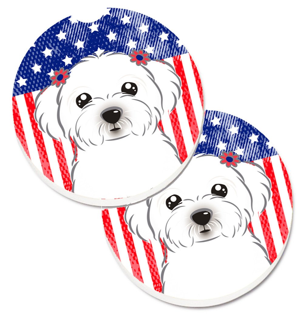 American Flag and Maltese Set of 2 Cup Holder Car Coasters BB2138CARC by Caroline&#39;s Treasures
