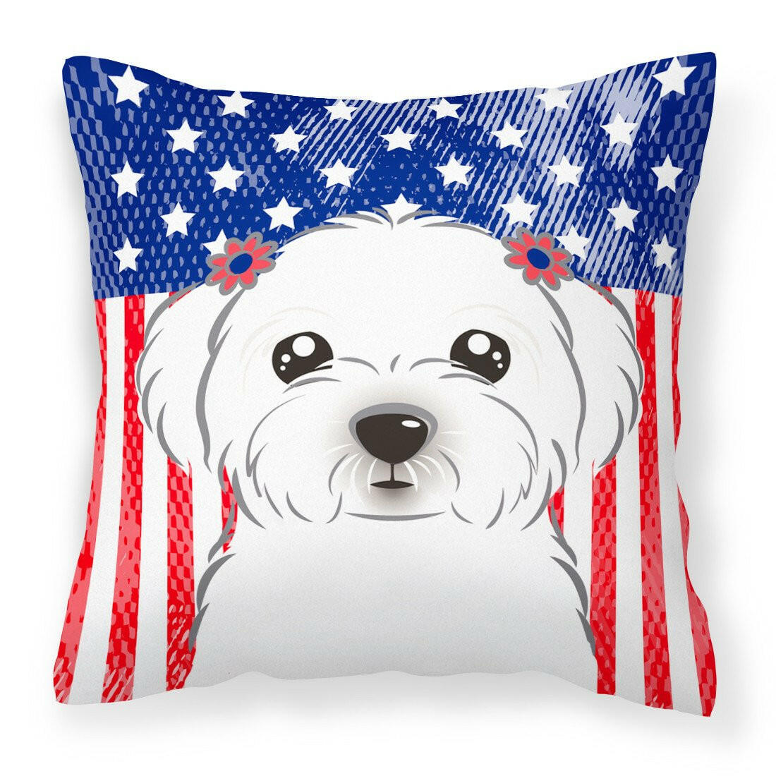 American Flag and Maltese Fabric Decorative Pillow BB2138PW1414 - the-store.com