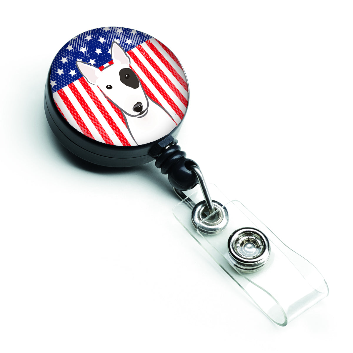 Bobine de badge rétractable drapeau américain et Bull Terrier BB2139BR