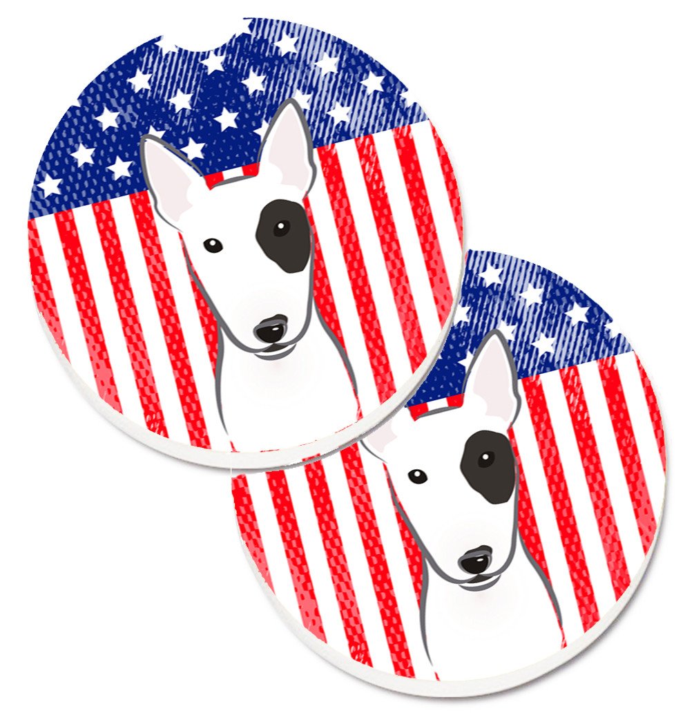American Flag and Bull Terrier Set of 2 Cup Holder Car Coasters BB2139CARC by Caroline&#39;s Treasures