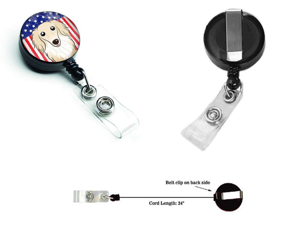 American Flag and Longhair Creme Dachshund Retractable Badge Reel BB2142BR.