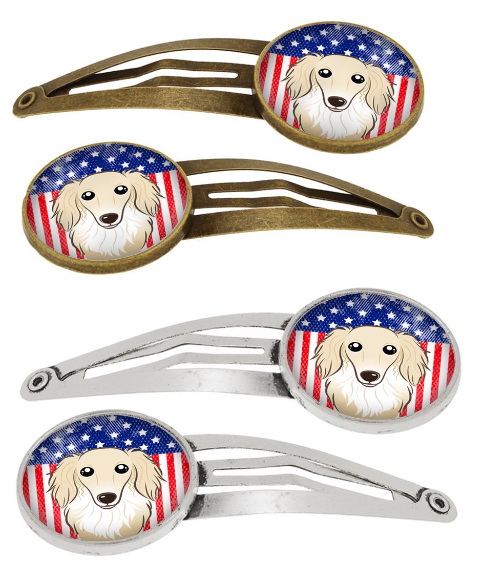 American Flag and Longhair Creme Dachshund Set of 4 Barrettes Hair Clips BB2142HCS4 by Caroline&#39;s Treasures