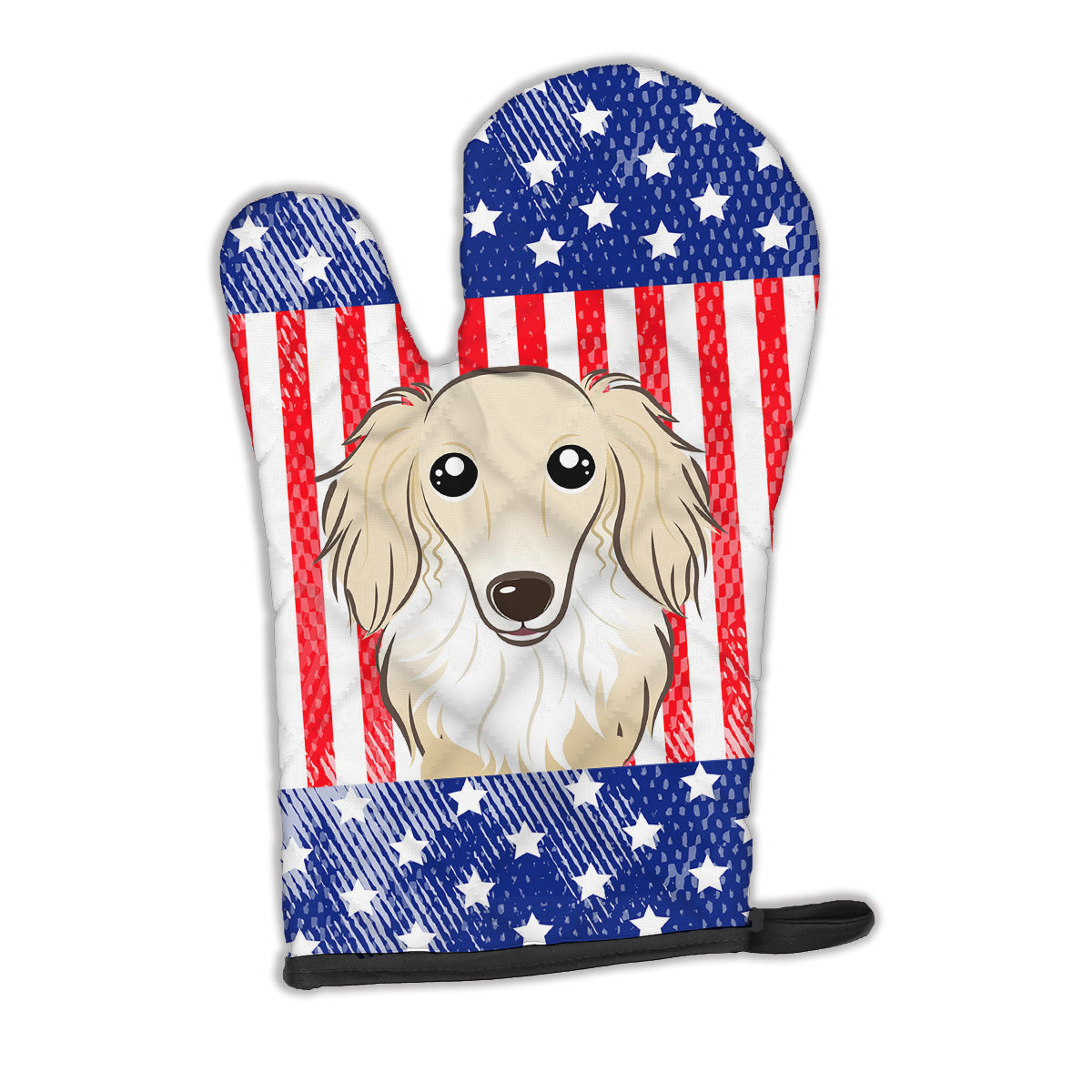 American Flag and Longhair Creme Dachshund Oven Mitt BB2142OVMT  the-store.com.