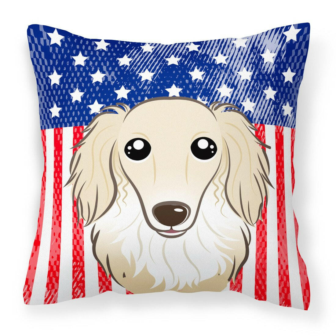 American Flag and Longhair Creme Dachshund Fabric Decorative Pillow BB2142PW1414 - the-store.com