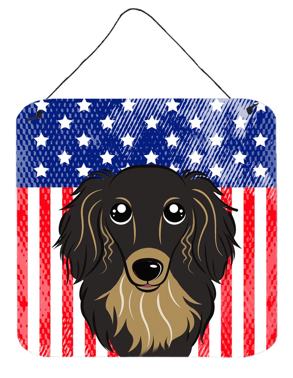American Flag and Longhair Black and Tan Dachshund Wall or Door Hanging Prints BB2143DS66 by Caroline&#39;s Treasures