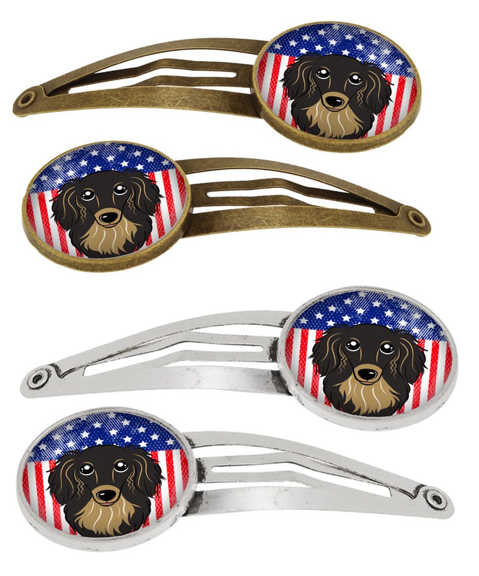 American Flag and Longhair Black and Tan Dachshund Set of 4 Barrettes Hair Clips BB2143HCS4 by Caroline&#39;s Treasures