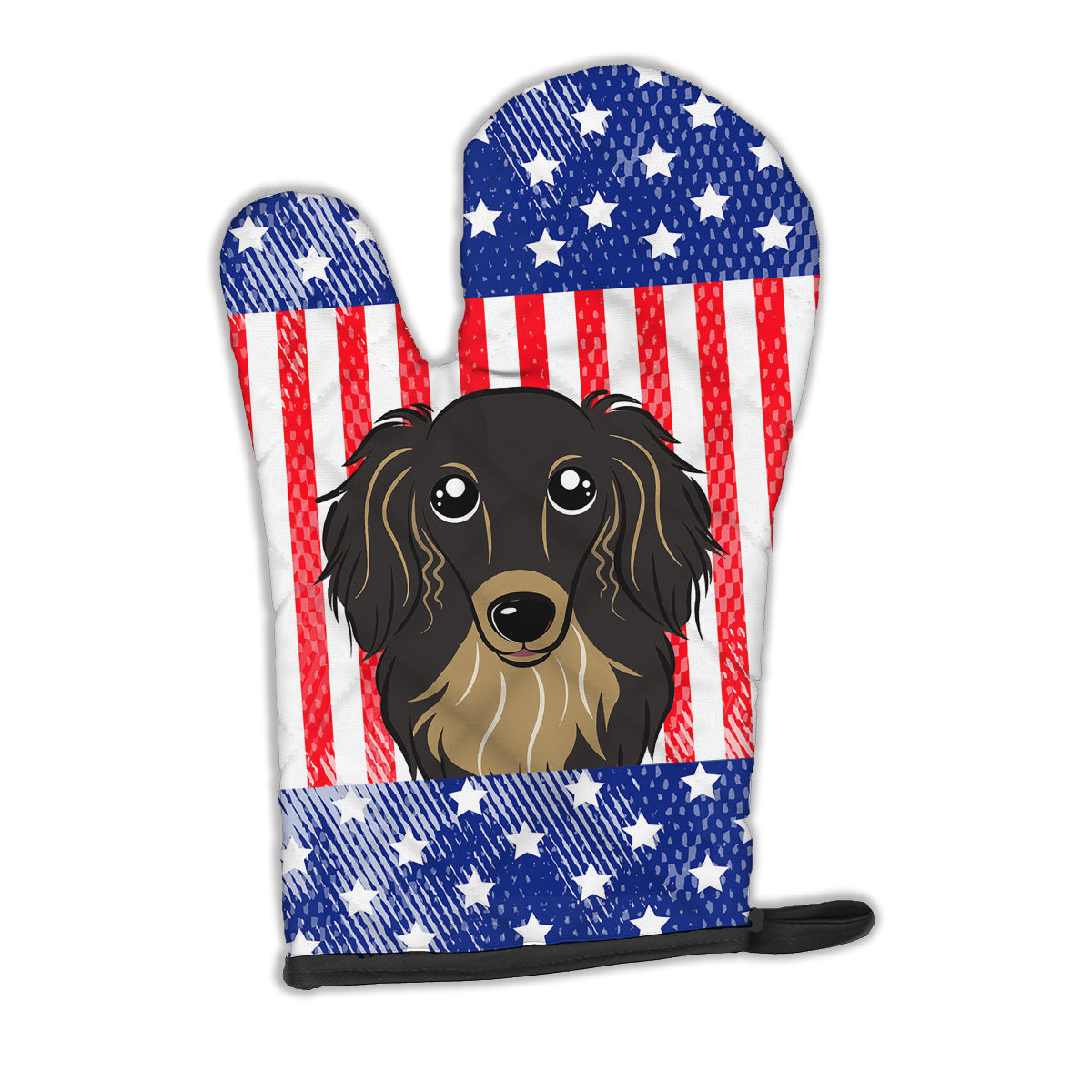 American Flag and Longhair Black and Tan Dachshund Oven Mitt BB2143OVMT  the-store.com.