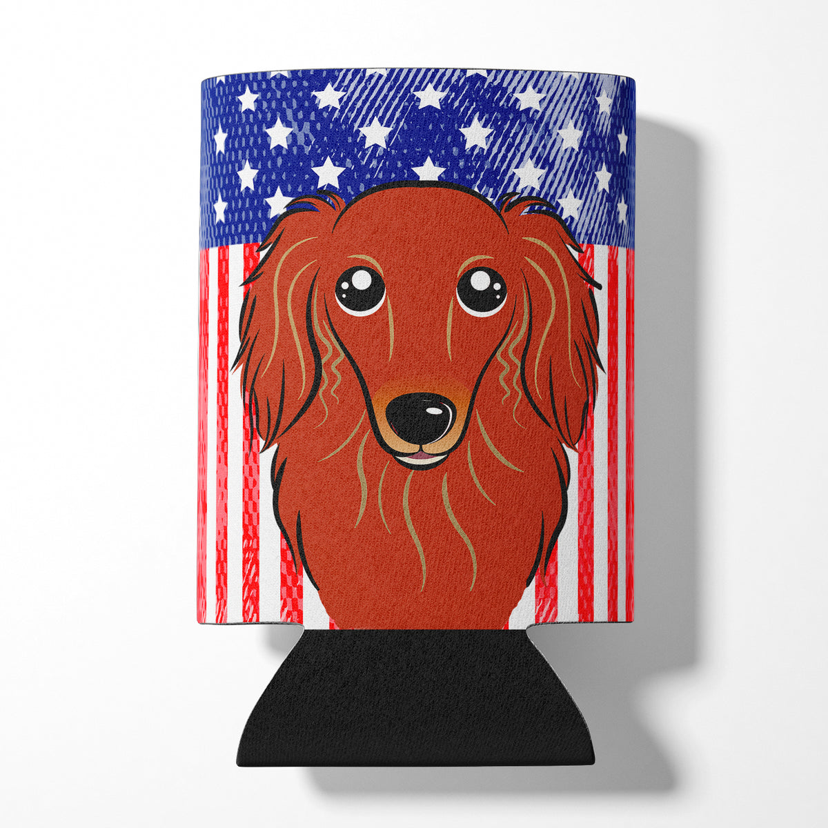 American Flag and Longhair Red Dachshund Can or Bottle Hugger BB2144CC