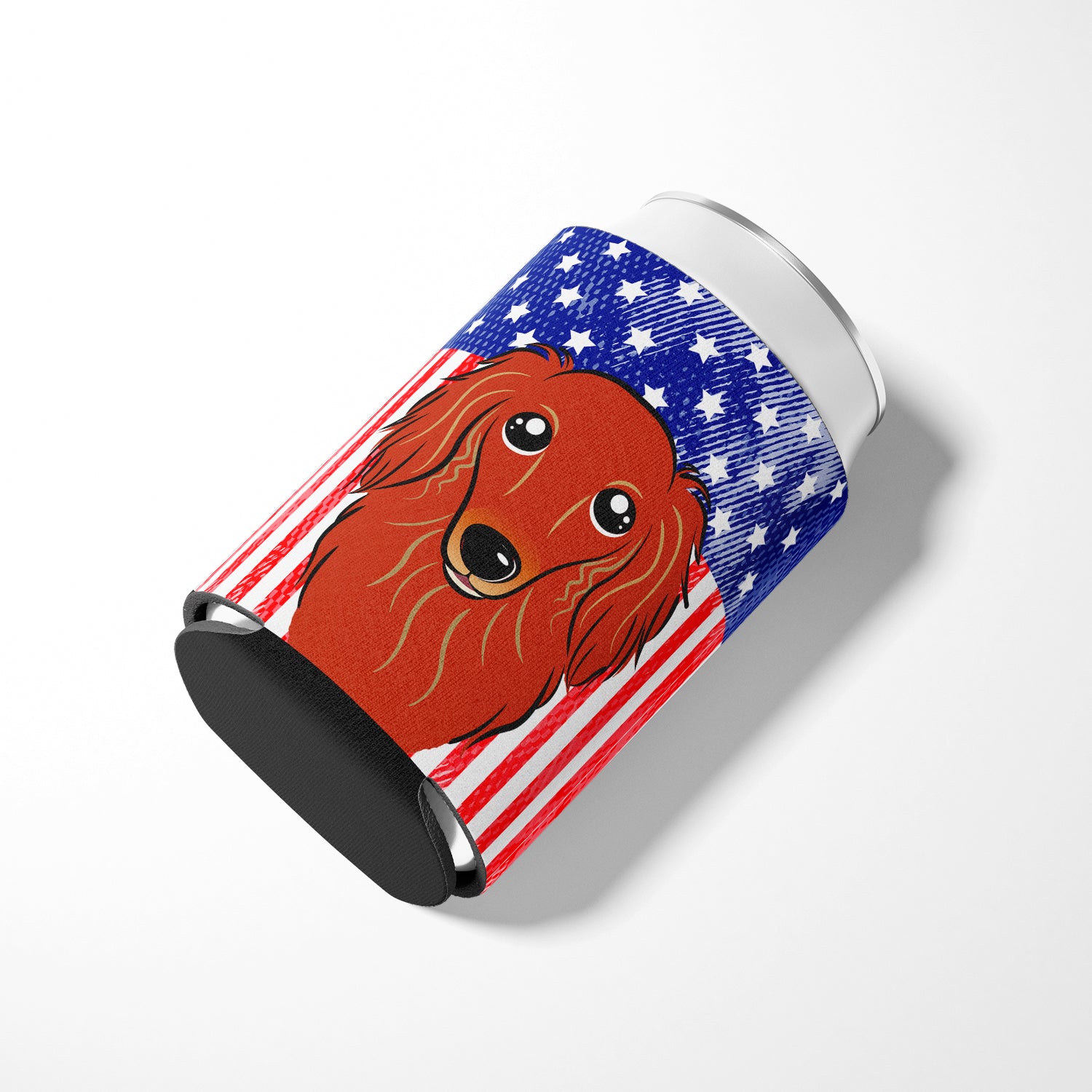 American Flag and Longhair Red Dachshund Can or Bottle Hugger BB2144CC.