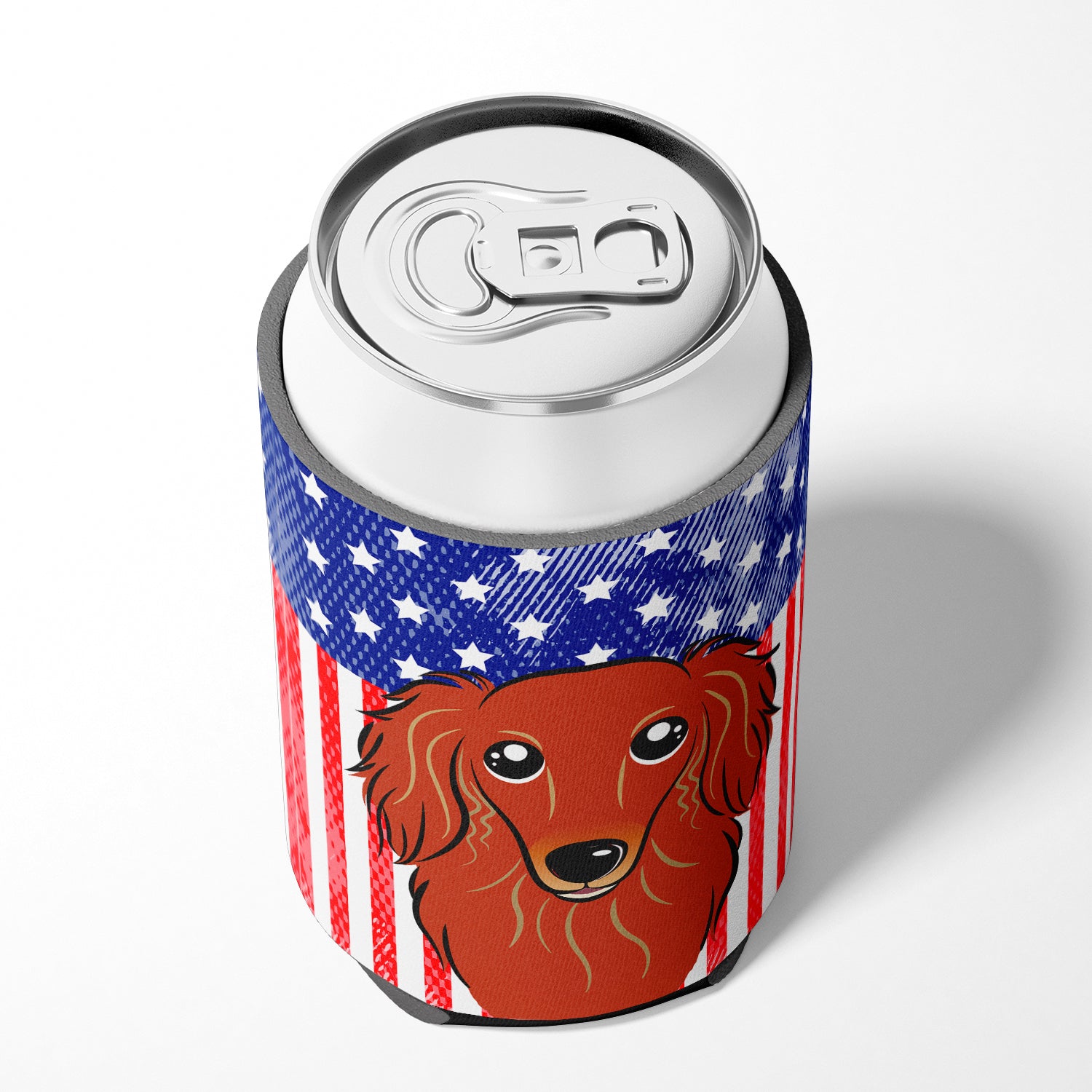 American Flag and Longhair Red Dachshund Can or Bottle Hugger BB2144CC.