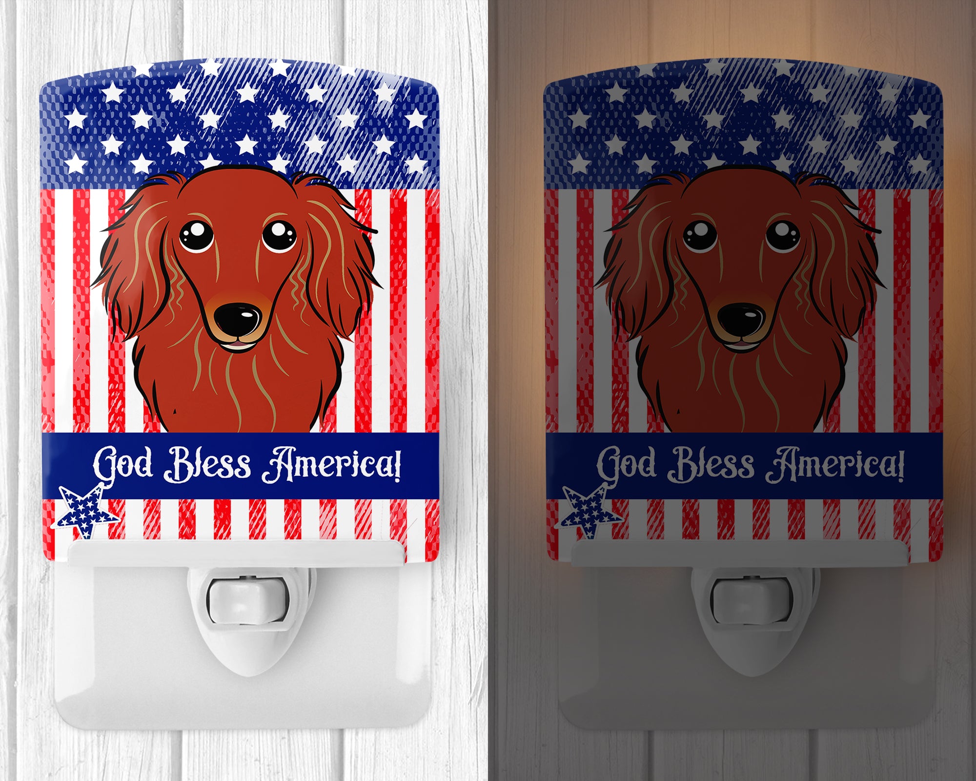 American Flag and Longhair Red Dachshund Ceramic Night Light BB2144CNL - the-store.com