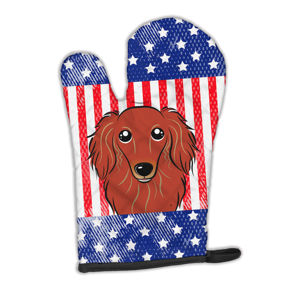 American Flag and Longhair Red Dachshund Oven Mitt BB2144OVMT