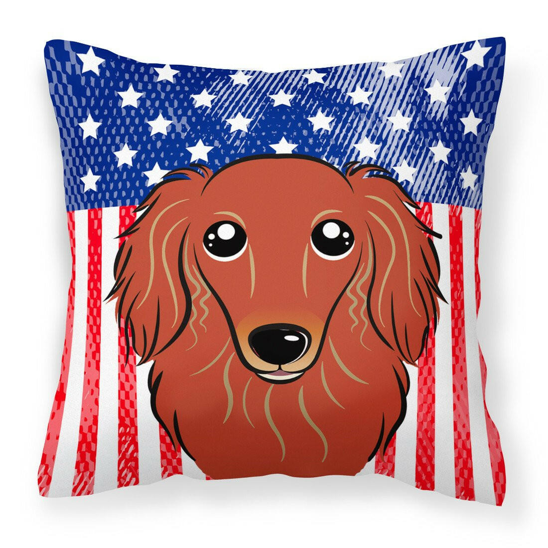 American Flag and Longhair Red Dachshund Fabric Decorative Pillow BB2144PW1414 - the-store.com