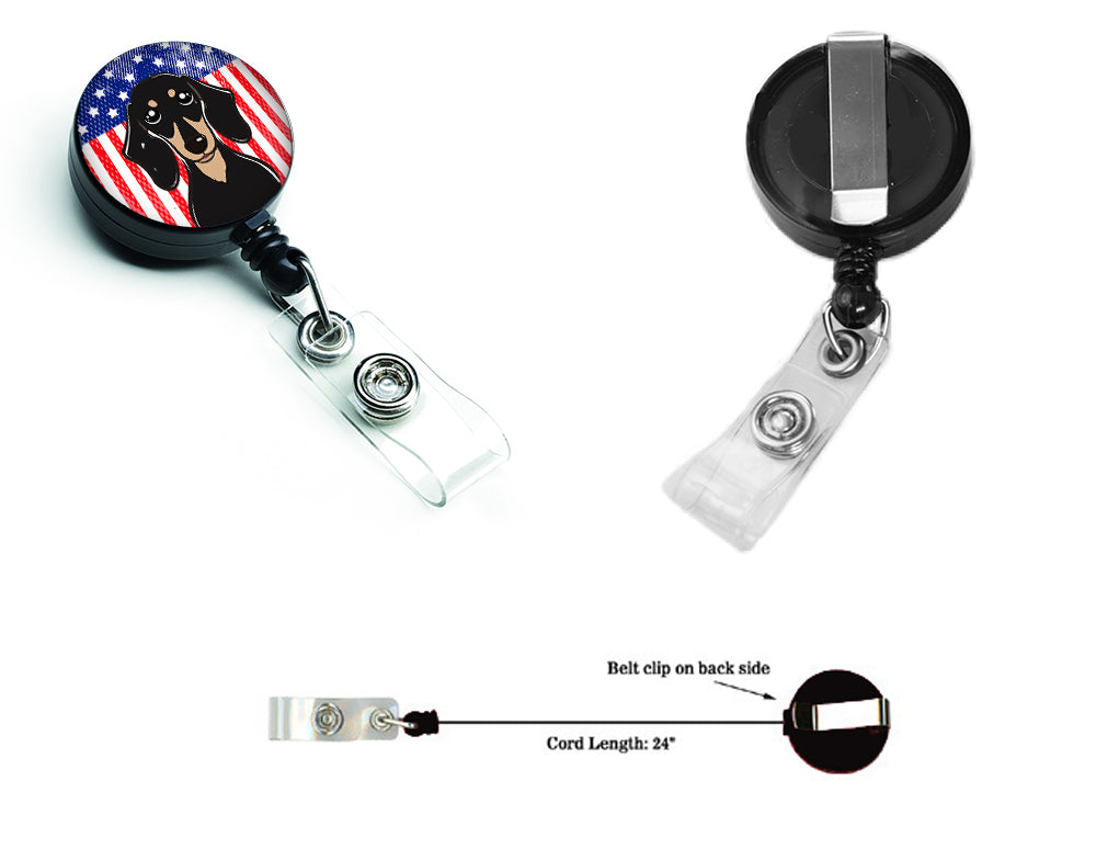 American Flag and Smooth Black and Tan Dachshund Retractable Badge Reel BB2145BR