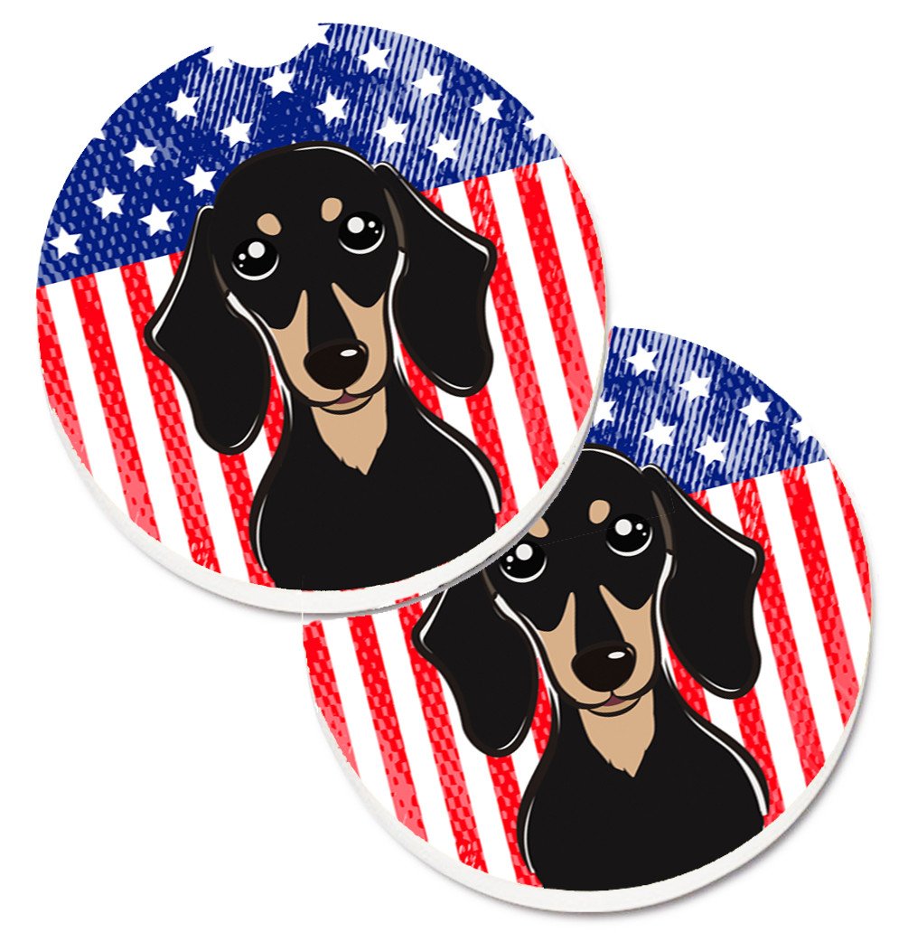 American Flag and Smooth Black and Tan Dachshund Set of 2 Cup Holder Car Coasters BB2145CARC by Caroline&#39;s Treasures