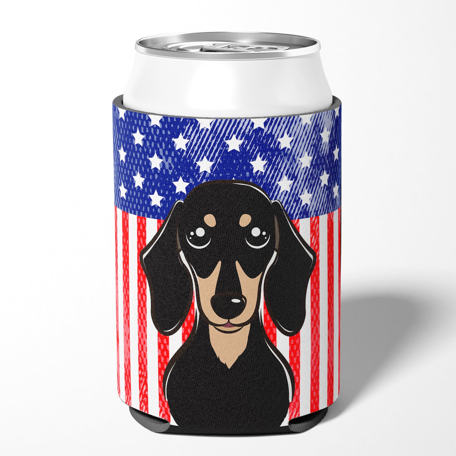 American Flag and Smooth Black and Tan Dachshund Can or Bottle Hugger BB2145CC.