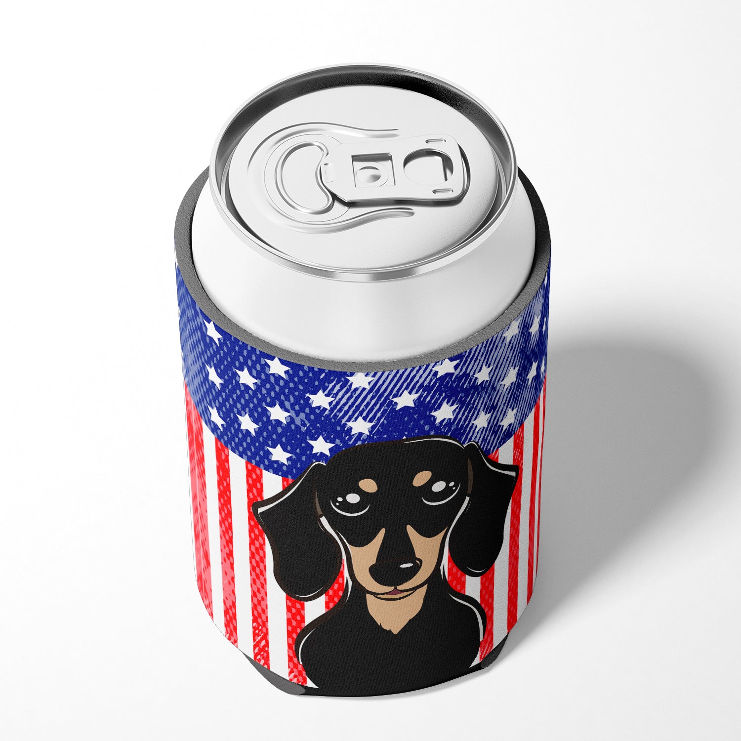 American Flag and Smooth Black and Tan Dachshund Can or Bottle Hugger BB2145CC.