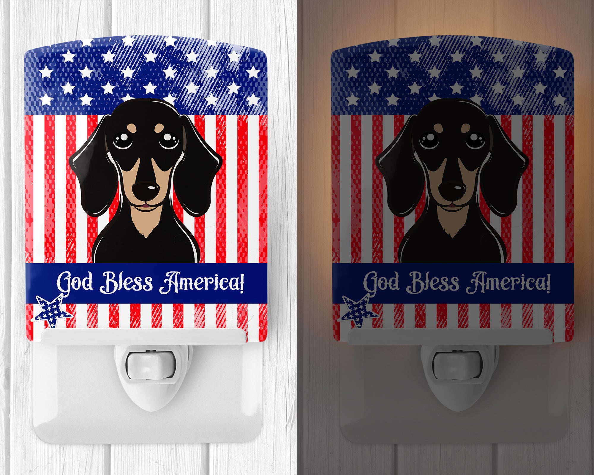 American Flag and Smooth Black and Tan Dachshund Ceramic Night Light BB2145CNL - the-store.com