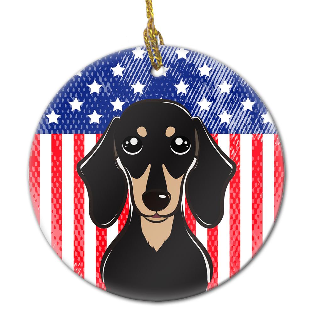 American Flag and Smooth Black and Tan Dachshund Ceramic Ornament BB2145CO1 by Caroline&#39;s Treasures