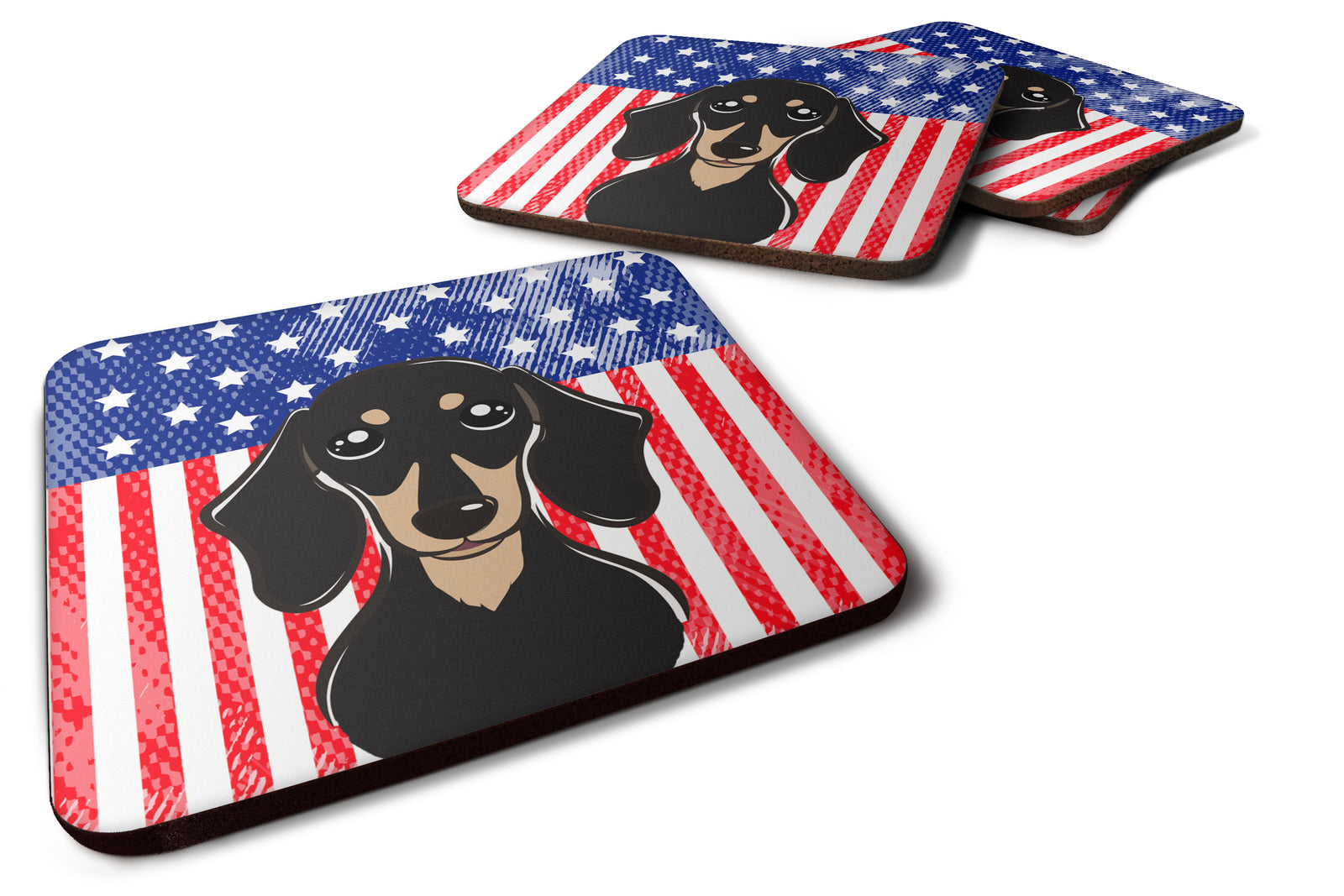 American Flag and Smooth Black and Tan Dachshund Foam Coaster Set of 4 - the-store.com