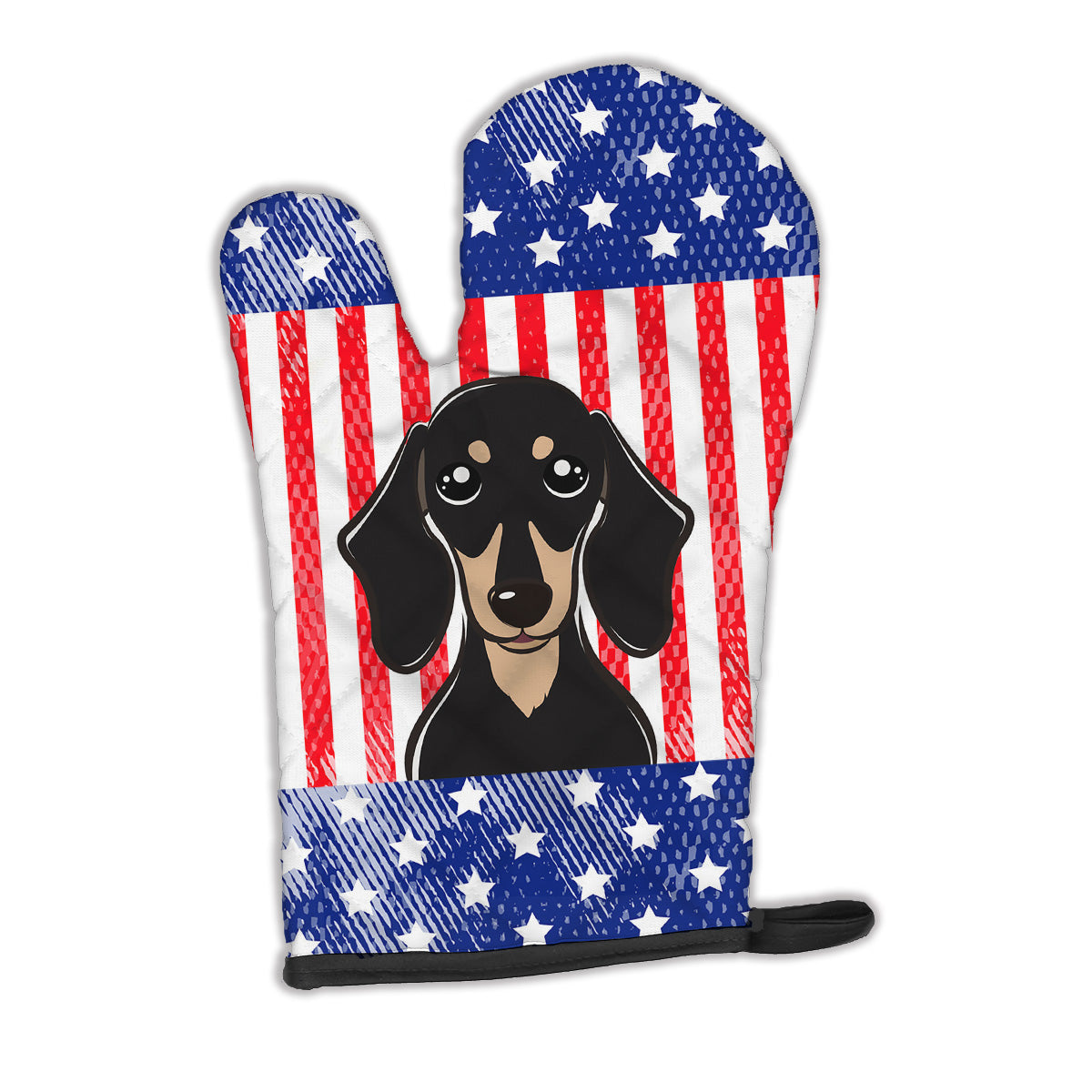 American Flag and Smooth Black and Tan Dachshund Oven Mitt BB2145OVMT  the-store.com.
