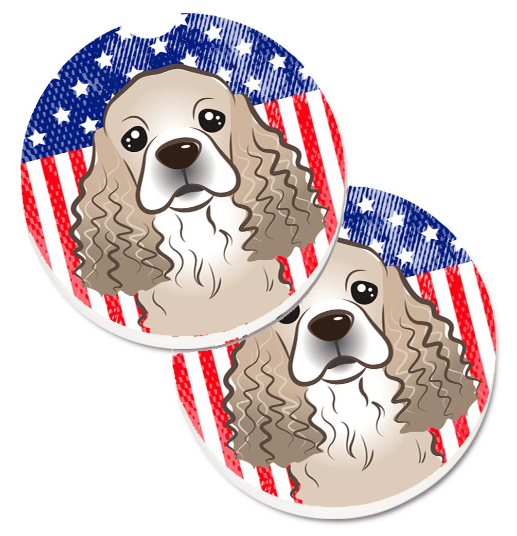 American Flag and Cocker Spaniel Set of 2 Cup Holder Car Coasters BB2146CARC by Caroline&#39;s Treasures