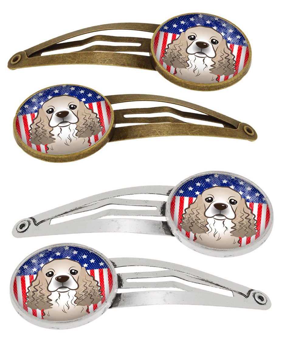 American Flag and Cocker Spaniel Set of 4 Barrettes Hair Clips BB2146HCS4 by Caroline&#39;s Treasures