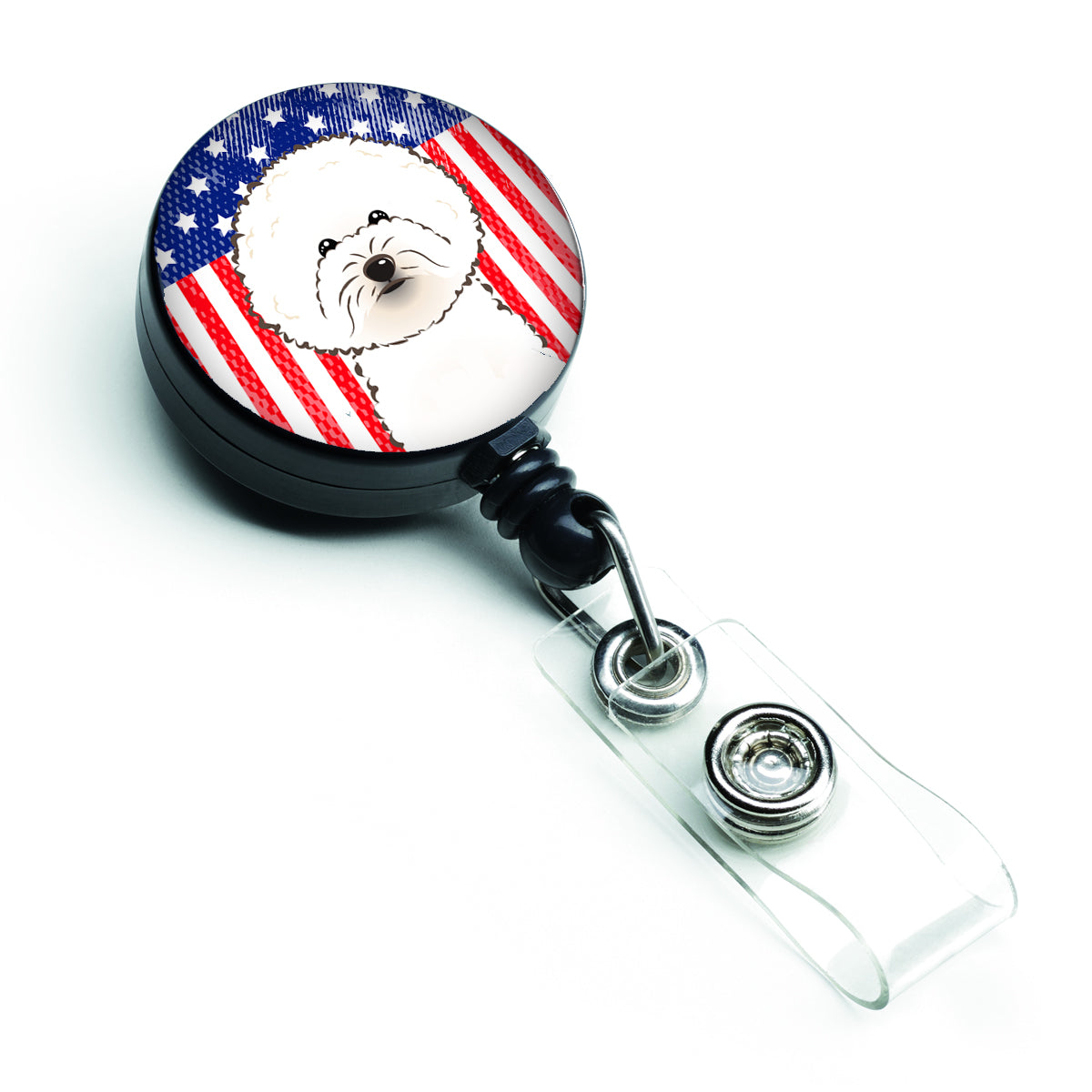 American Flag and Bichon Frise Retractable Badge Reel BB2147BR