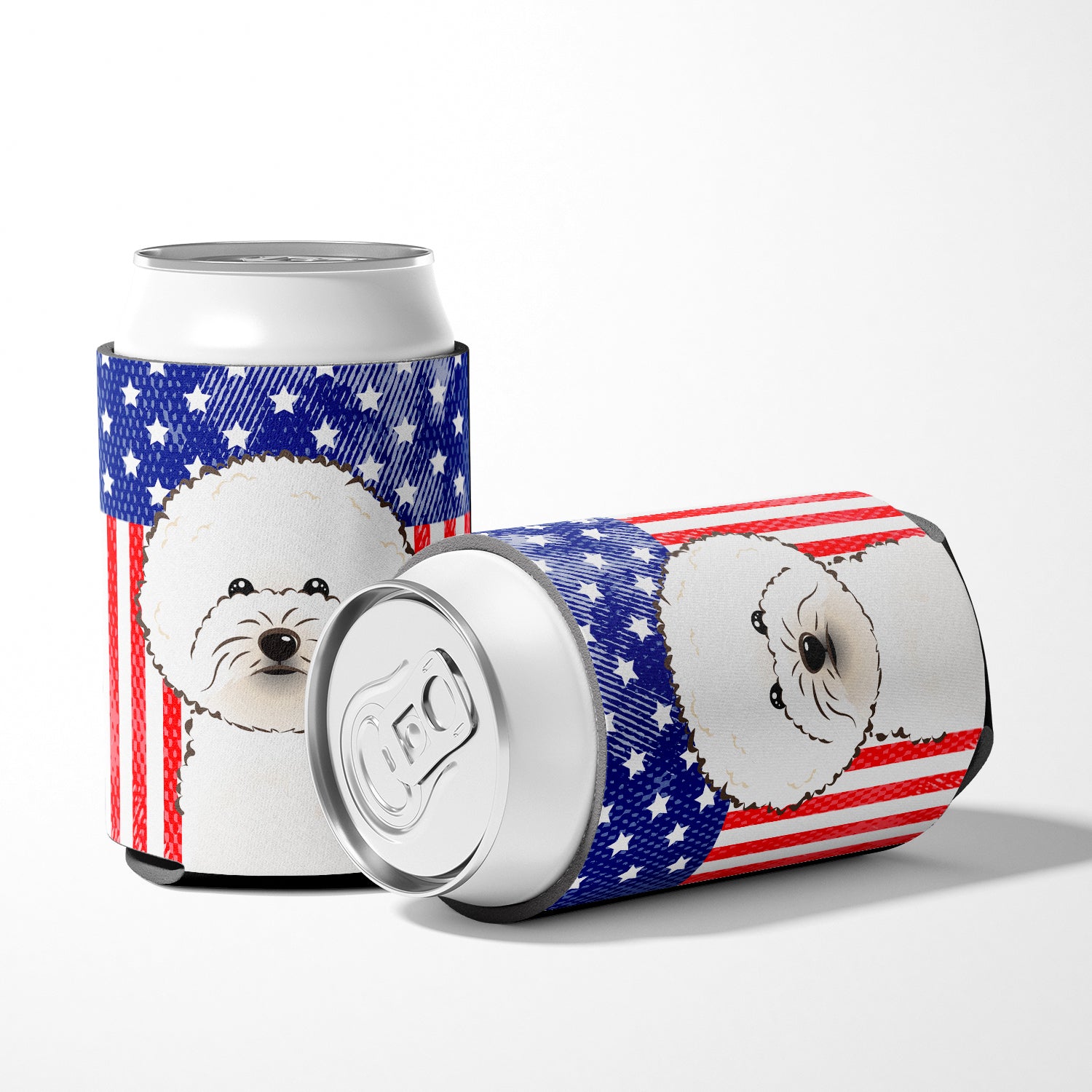 American Flag and Bichon Frise Can or Bottle Hugger BB2147CC.