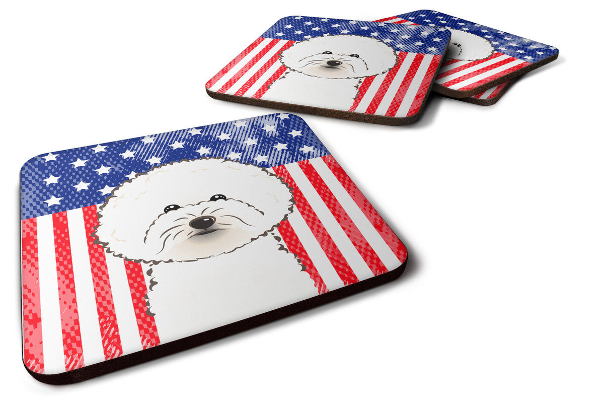 American Flag and Bichon Frise Foam Coaster Set of 4 - the-store.com